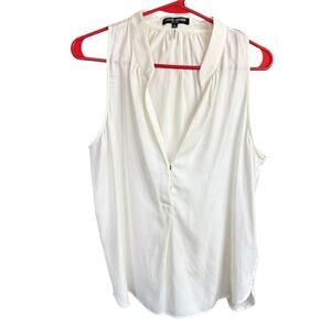 David Lerner New York Ivory Sleeveless Blouse Deep V-Neck XL Office Siren